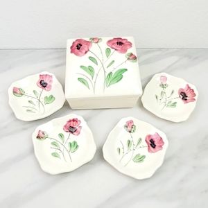 •SOLD• Vintage Jewelry Box Poppy Floral Flowers Pink Vanity Home Decor Dishes